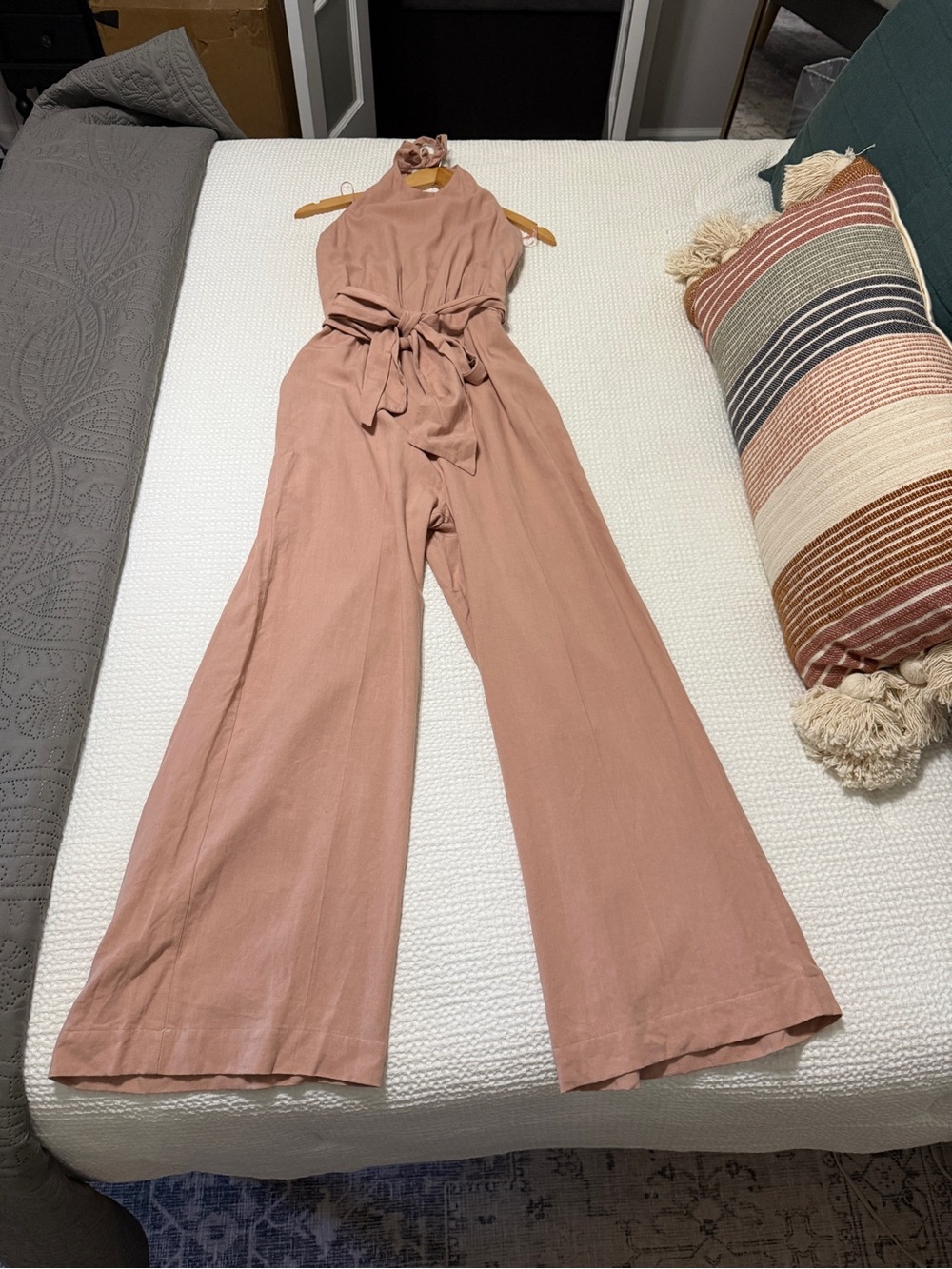 Zara Women's Sleeveless Tie-Waist Wide-Leg Jumpsuit - Dusty Rose